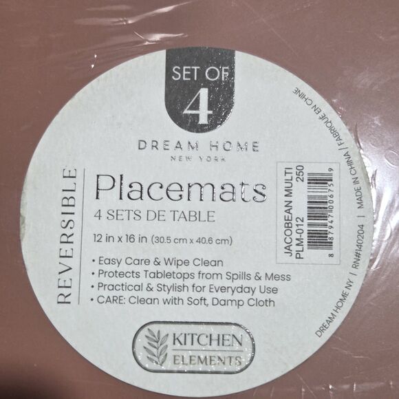 Dream Home Set of 4 Jacobean Multi Placemats Reversible Hard Table Mats 12x16 - Picture 6 of 10